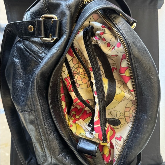 Kate Landry Black Leather Shoulder Bag with Gold Accents - Picture 10 of 12